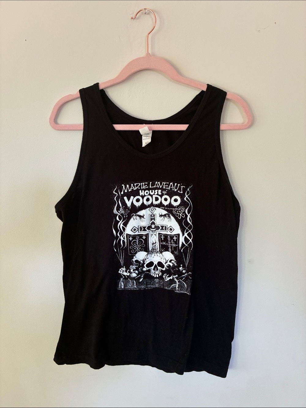 Tultex Black Tank Top with Pale Pink Hanger Accent